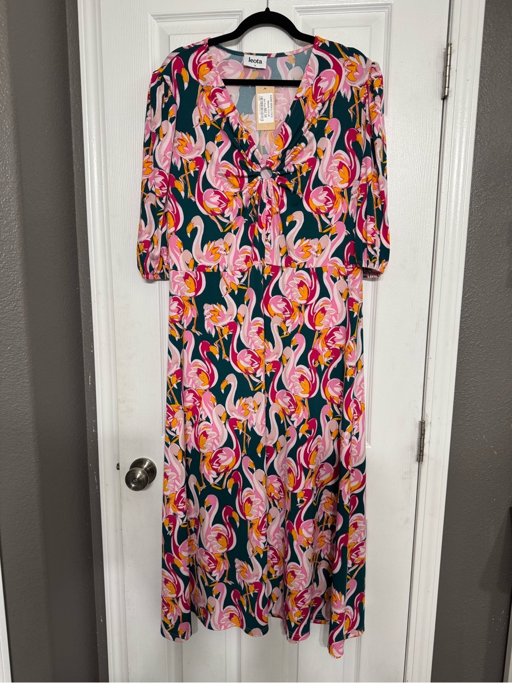 Leota Pink Floral & Teal Swan Print Maxi Dress 1X